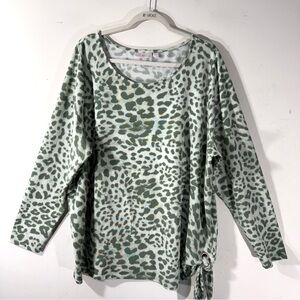 Belle Kim Gravel Leopard Brushed Knit Side Tie Top Sage